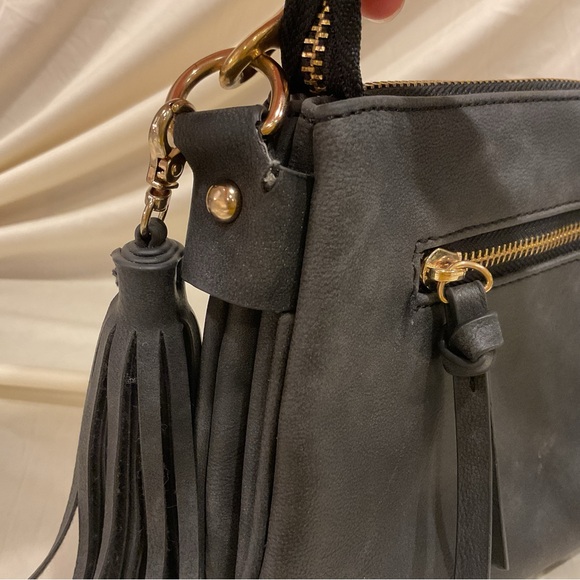 (Sold) Dark Iron Grey Faux suede Crossbody bag - Picture 6 of 9